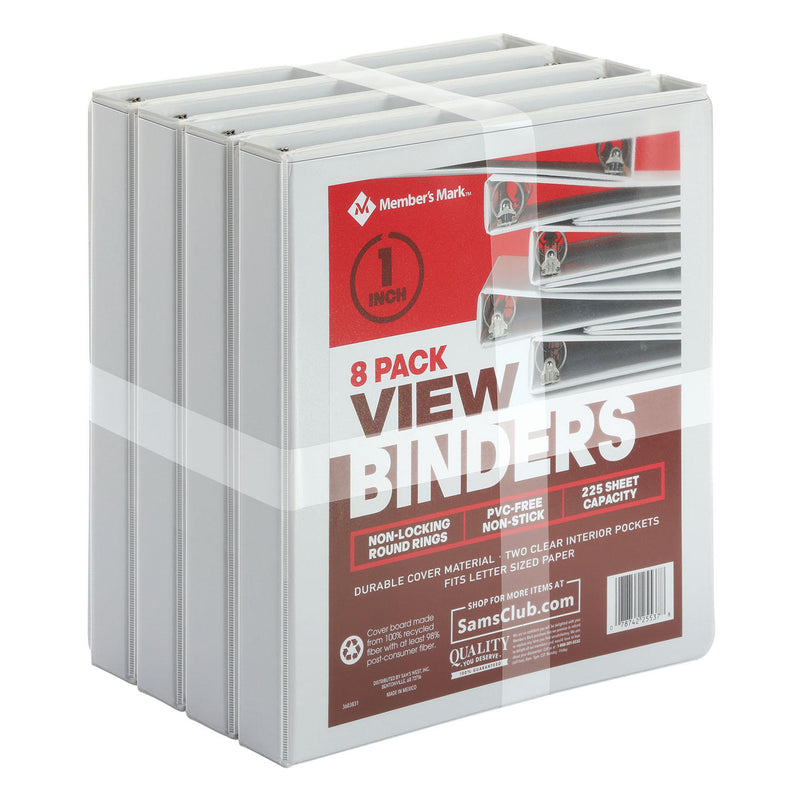 Member's Mark 1" Round-Ring View Binder, White (8 pk.)