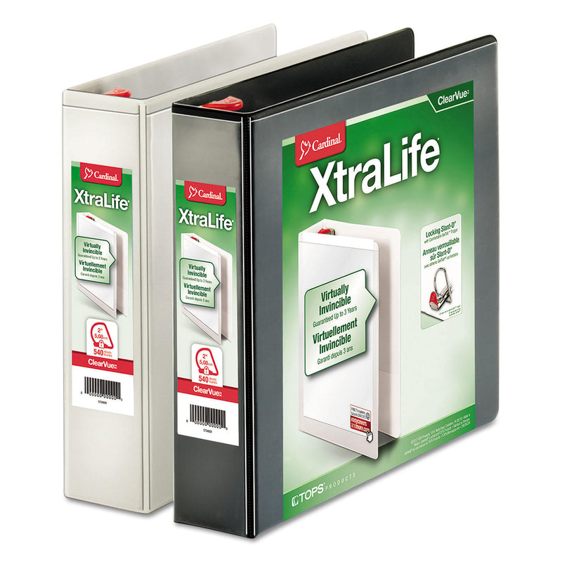 Cardinal XtraLife ClearVue Non-Stick Locking Slant-D Binder, 6" Cap, 11" x 8 1/2", White