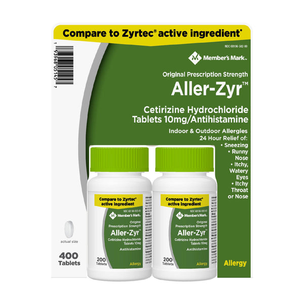 Member’s Mark Aller-Zyr, Cetirizine HCl, 10mg, Antihistamine (400 ct.)