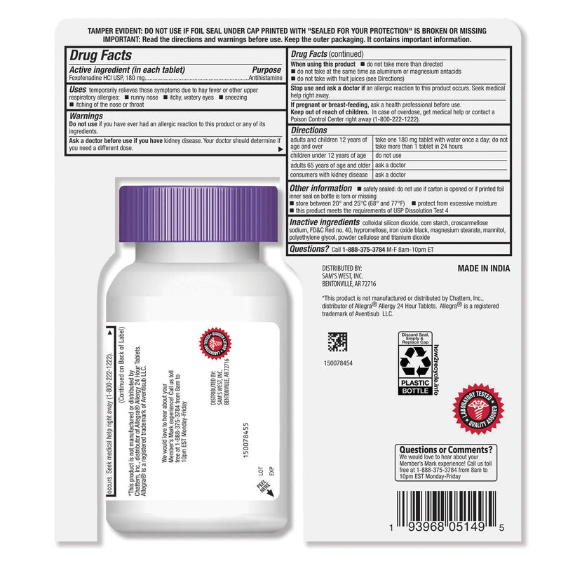 Member's Mark 180mg Allergy Relief, Fexofenadine (150 ct.)