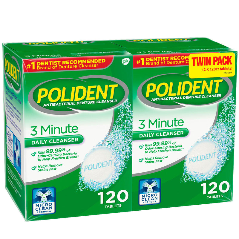 Polident 3-Minute Triple-Mint Antibacterial Denture Cleanser, Effervescent Tablets (240 ct.)