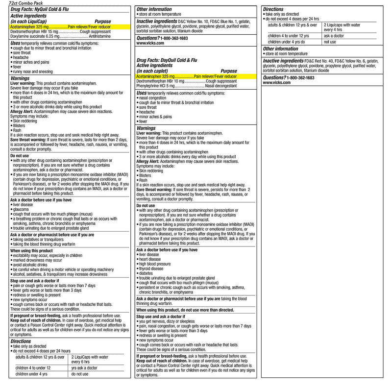 Vicks DayQuil and NyQuil Severe Cough, Cold & Flu Relief LiquiCaps Convenience Pack (72 ct.)
