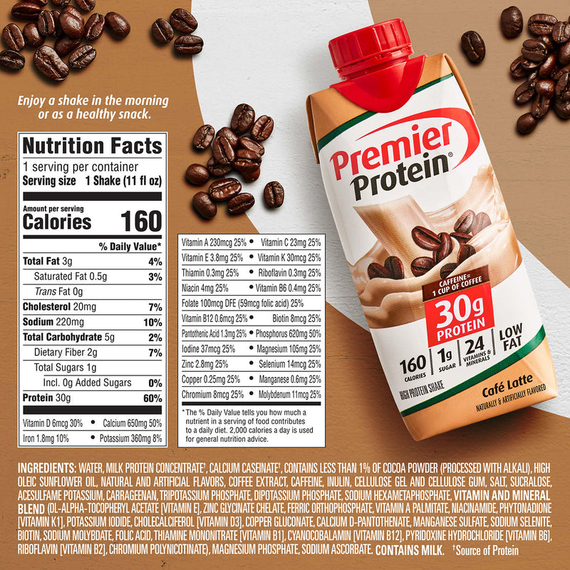 Premier Protein 30g High Protein Shake, Café Latte (11 fl. oz., 15 pk.)