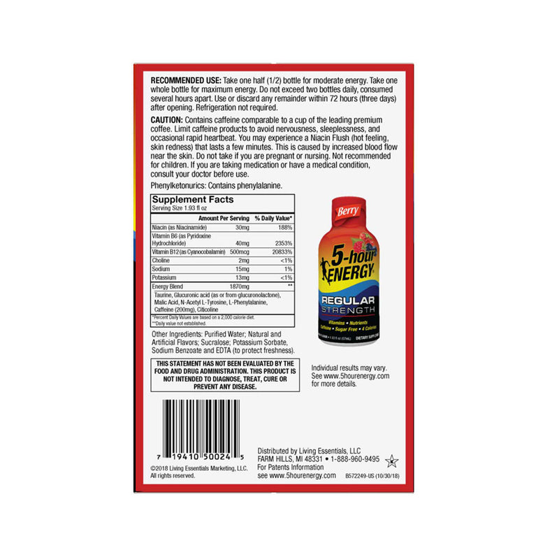 5-Hour ENERGY Shot, Regular Strength, Berry (1.93 oz., 24 pk.)