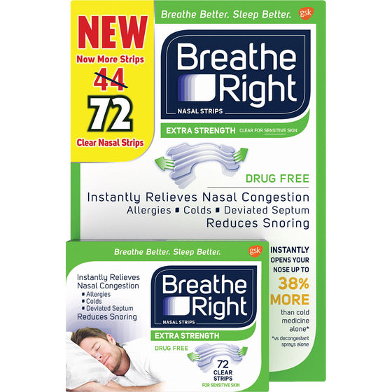 Breathe Right Nasal Strips to Stop Snoring, Drug-Free, Extra Clear (72 ct.)