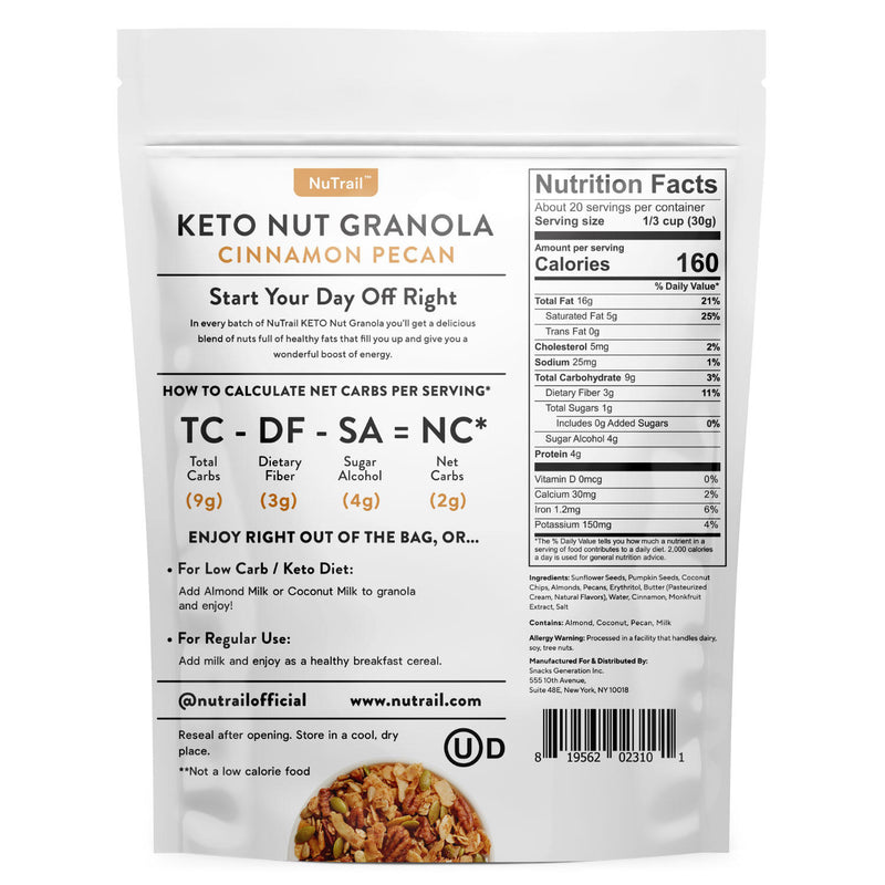 NuTrail Low Carb Keto Nut Granola, Cinnamon Pecan (22 oz.)