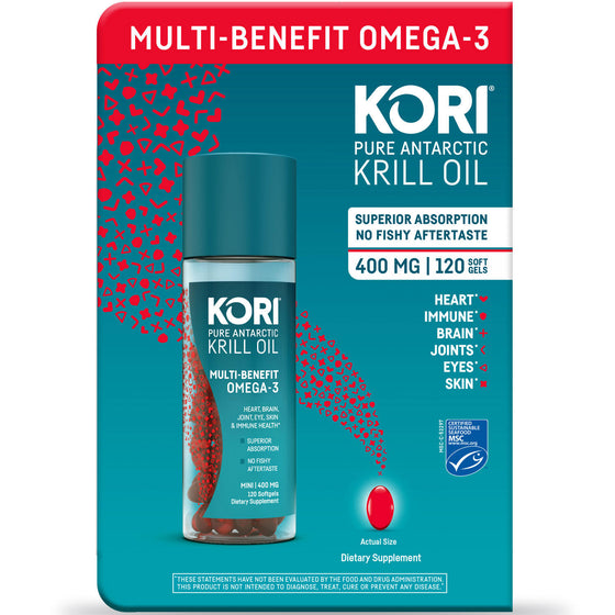 Kori Pure Antarctic Krill Oil Multi-Benefit Omega-3 Mini Softgels, (400 mg., 120ct.)