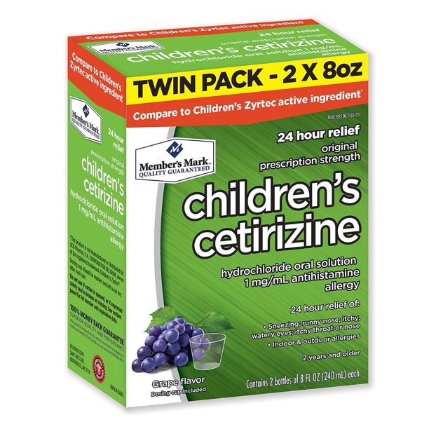 Member's Mark Children's Cetirizine Allergy Relief Oral Solution, Sugar-Free Grape Flavor (8 oz., 2 pk.)