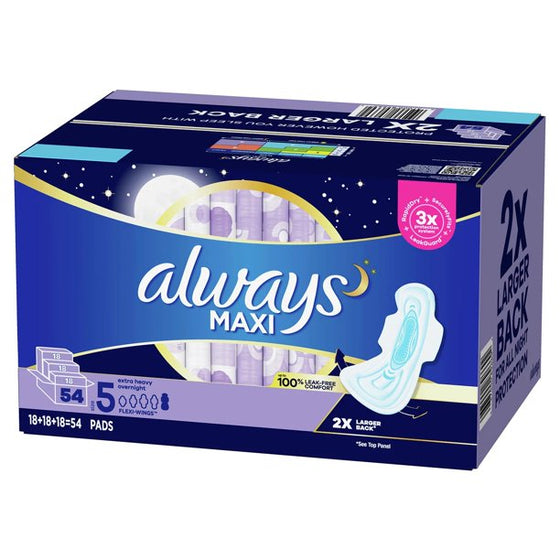 Always Maxi Extra Heavy Overnight Pads, Unscented - Size 5 (54 ct.)