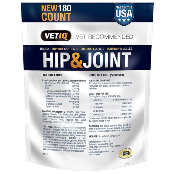 VETIQ Maximum Strength Hip & Joint Soft Dog Chews, Chicken Flavored (180 ct.)