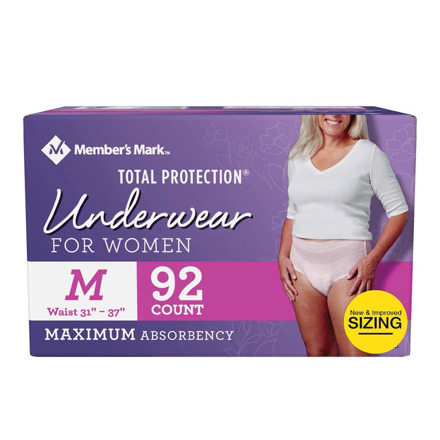 Member's Mark Total Protection Incontinence Underwear for Women Size: Medium - 92 ct.