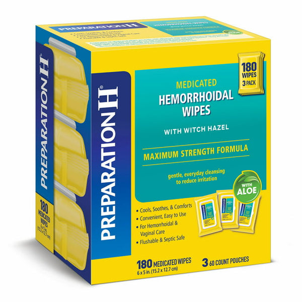 Preparation H Flushable Medicated Hemorrhoidal Wipes, Maximum Strength Relief With Witch Hazel And Aloe (180 ct.)