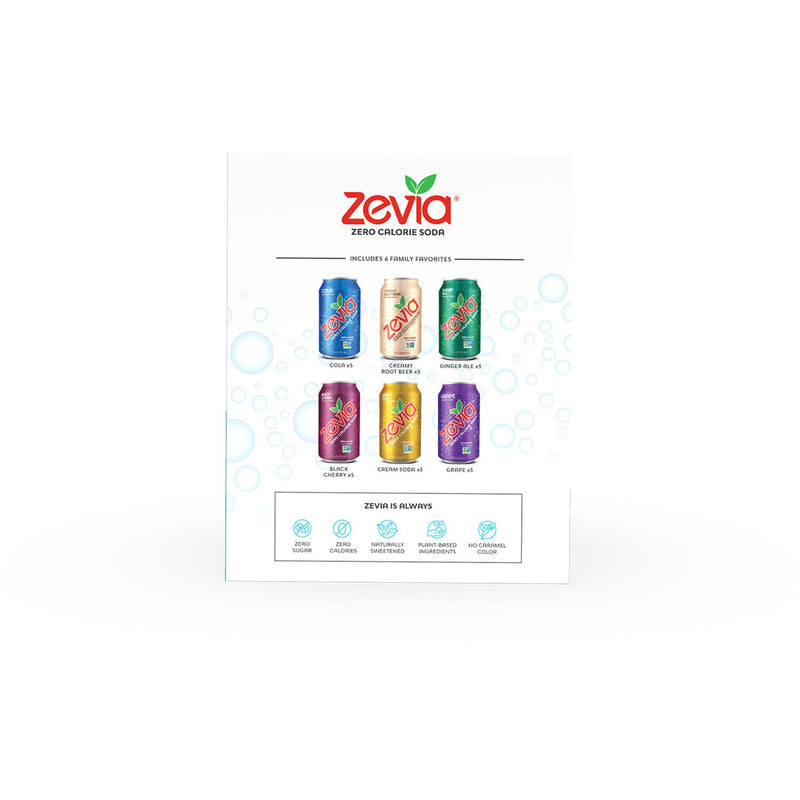 Zevia Zero Calorie Soda Variety Pack (12 fl. oz., 30 pk.)