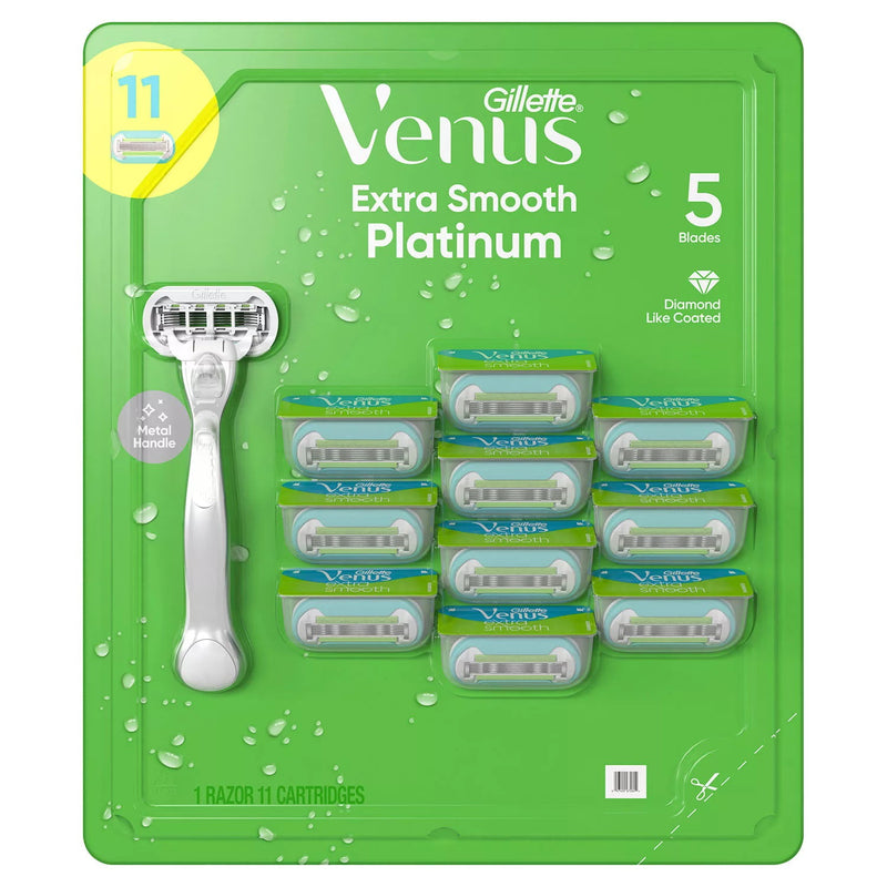 Venus Platinum Extra Smooth Metal Women's Razor Handle + 11 Cartridges