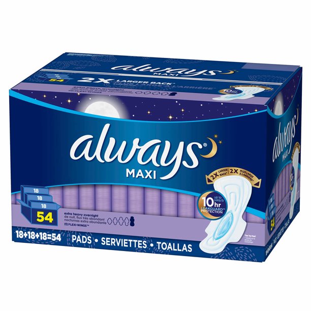 Always Maxi Extra Heavy Overnight Pads, Unscented - Size 5 (54 ct.)