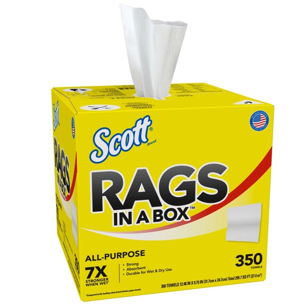 Scott Rags In a Box, White, All Purpose (350 Sheets/Box)