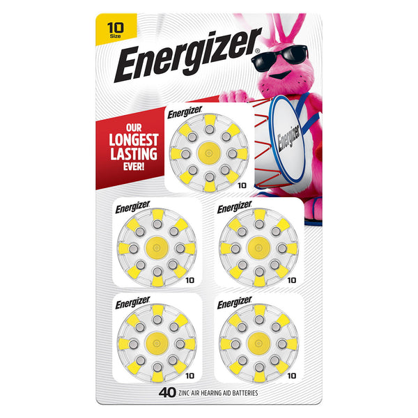 Energizer Hearing Aid Batteries Size 10, Yellow Tab, 40 Pack