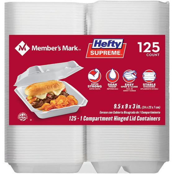 Hefty Supreme Foam 1-Compartment Hinged Lid Container (125 ct.)