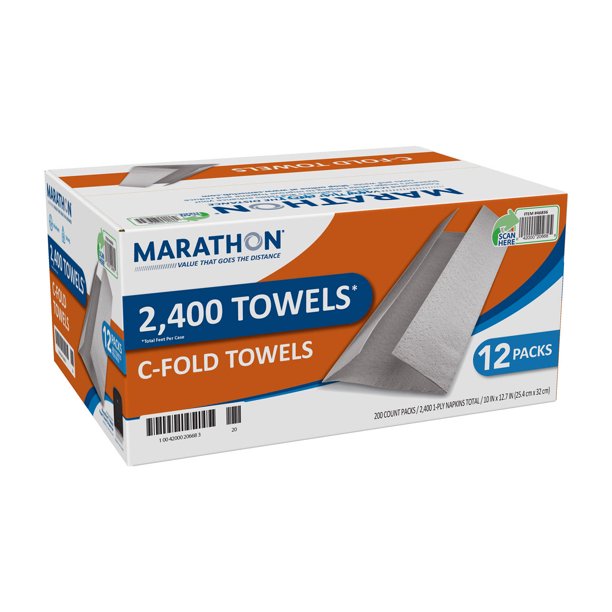 Marathon C-Fold 1-Ply White Paper Towels, 10" x 13" (2400 ct.)