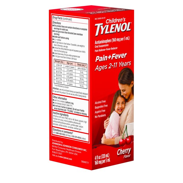 Children’s Tylenol Pain + Fever Relief Medicine, Cherry (4oz)