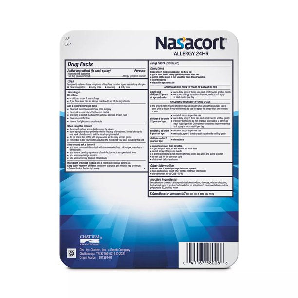 Nasacort Allergy 24-Hour Non-Drowsy Nasal Spray (120 sprays, 3 pk.)