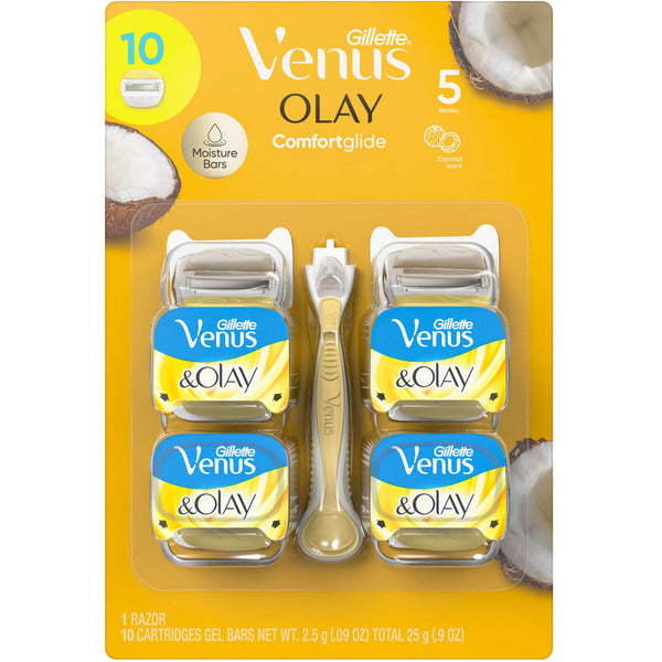 Venus Comfortglide Razor Handle + 10 Cartridges, Olay Coconut