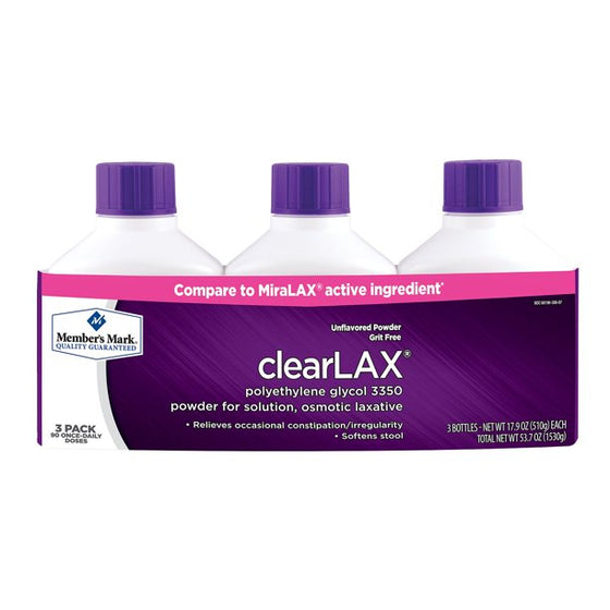 Member's Mark ClearLAX Polyethylene Glycol 3350 Powder (17.9 oz., 3 pk.)