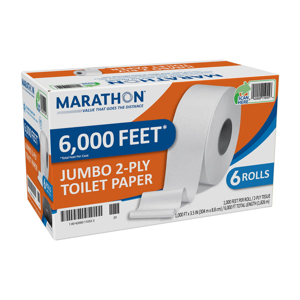 Marathon Jumbo Roll 2-Ply Toilet Paper, Septic Safe (1000 ft./roll, 6 rolls/case)