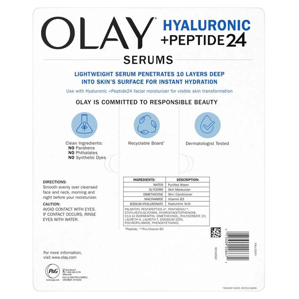 Olay Hyaluronic + Peptide 24 Serum, Fragrance-Free (1.3 fl. oz., 2 pk.)