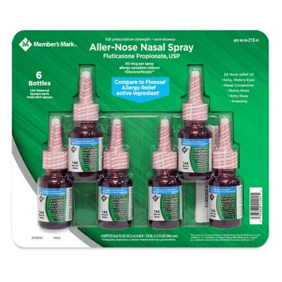 Member's Mark 50mcg Aller-Nose, Fluticasone Propionate Nasal Spray (0.62 fl. oz., 6 ct.)