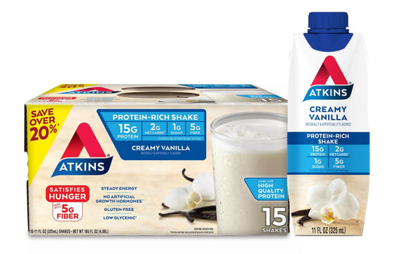 Atkins Gluten Free Protein-Rich Shake, Creamy Vanilla, Keto Friendly (15 pk.)