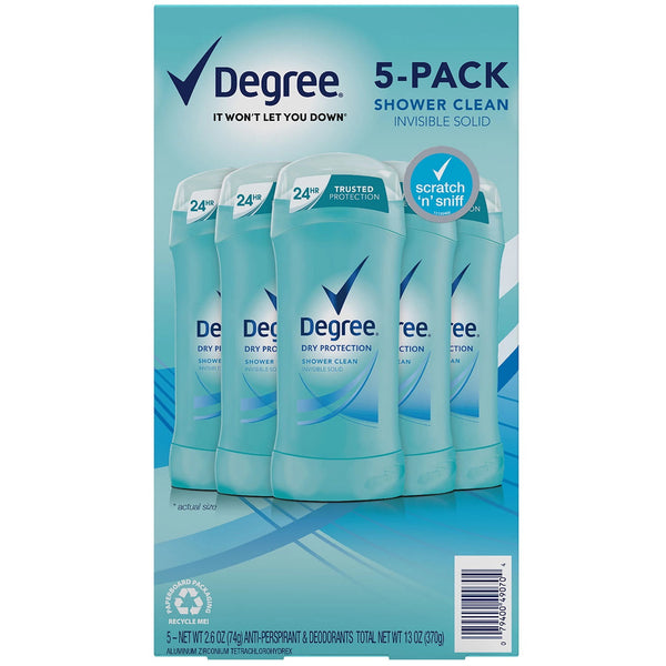 Degree Antiperspirant Deodorant, Shower Clean (2.6 oz., 5 pk.)