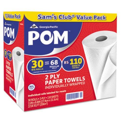 POM Individually Wrapped 2-Ply Paper Towels (110 sheets/roll, 30 rolls)