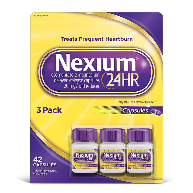 Nexium 24HR Delayed Release Heartburn Relief Capsules, Esomeprazole Magnesium Acid Reducer, 20 mg. (14 ct., 3 pk.)