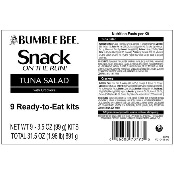 Bumble Bee Tuna Salad Snack On The Run Kit (3.5 oz., 9 pk.)