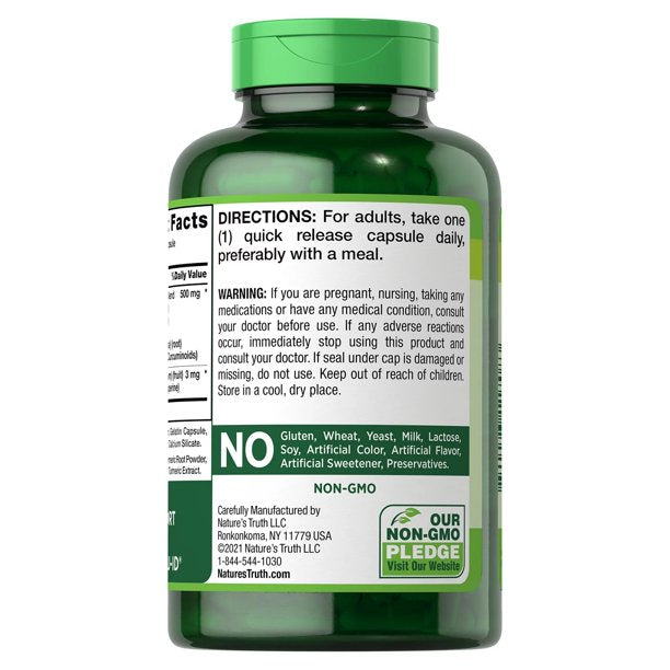 Nature's Truth Optimal Absorption Turmeric Curcumin Complex 500mg, Quick Release Capsule (250 ct.)